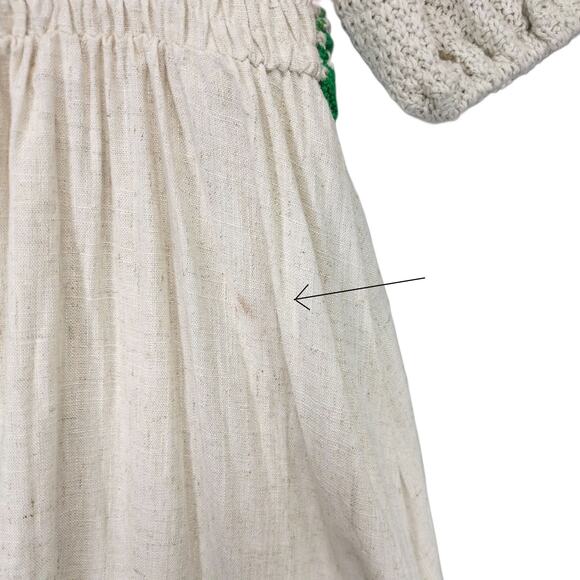 NWT Umgee Women's L Beige Crochet Puff Sleeve Smocked Linen Babydoll Dress Boho - Picture 4 of 9